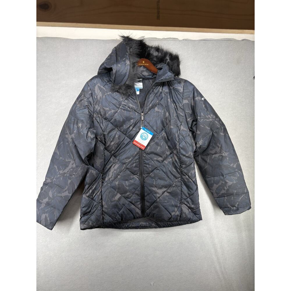 Columbia Women's Icy Heights‎ II Hooded Down Jacket Size L Black Camo New
